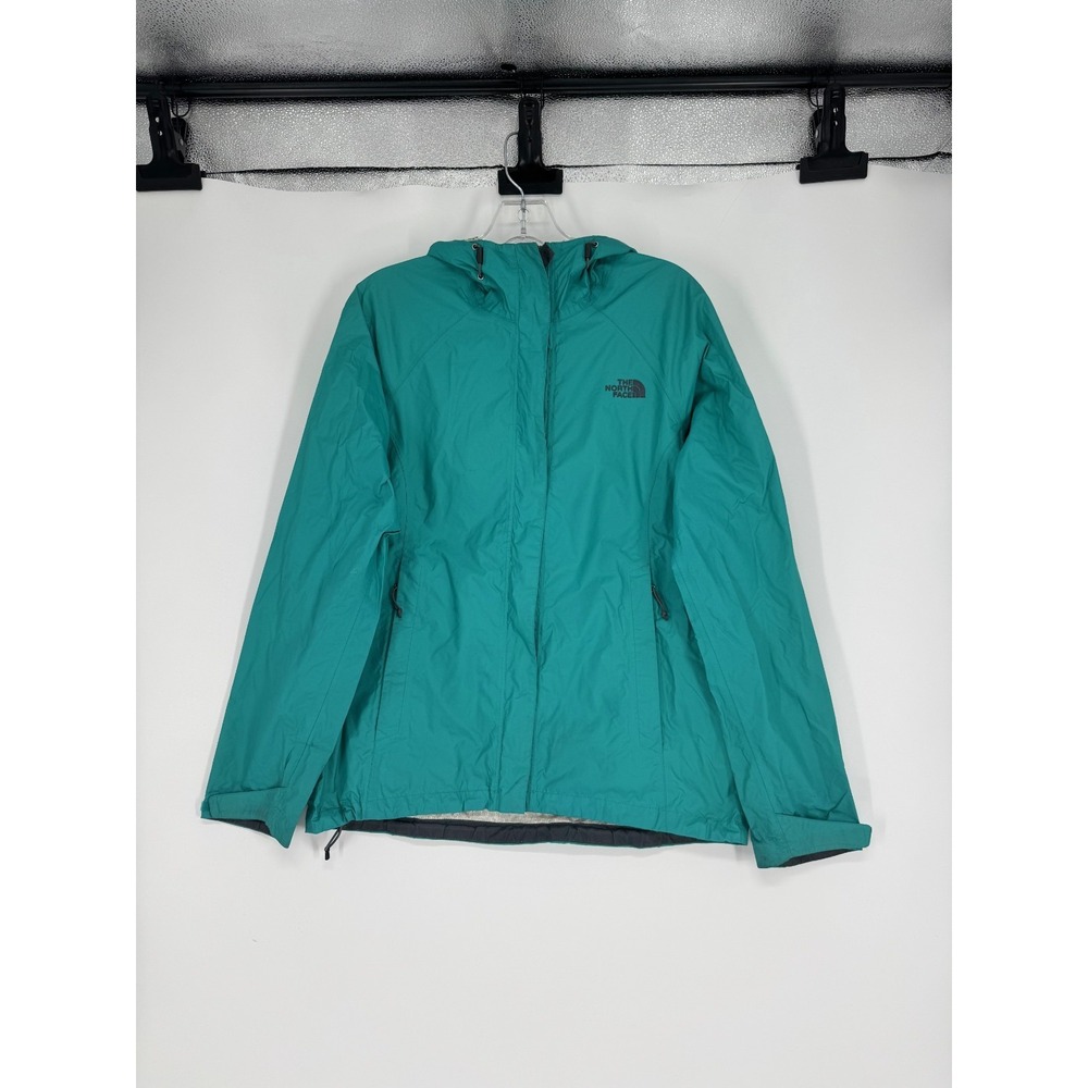 The North Face Rain Jacket Women Medium Teal Nylon Hooded Waterproof Full Zip Up
